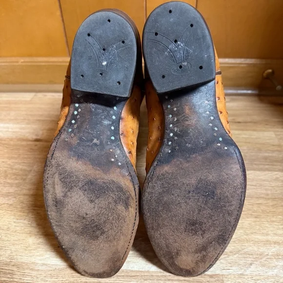 Tony Lama Peanut Brittle Full Quill Ostrich Round Toe Western Boots 9D Exotic - Picture 9 of 16